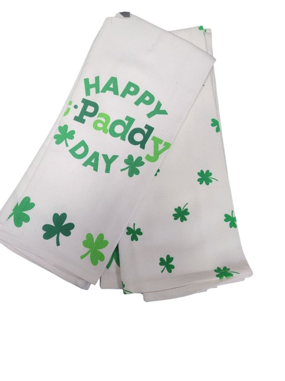 St. Paddys Day Shamrock Cotton Dish Towels Set Of 2 White & Green